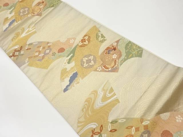 引箔地紙に古典柄模様織出し袋帯【中古】【着】 宗sou