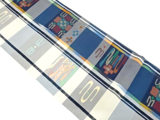 縞に抽象花模様織り出し袋帯(材料)【アンティーク】【中古】【着】 宗sou 縞に抽象花模様織り出し袋帯(材料)【アンティーク】【中古】【着】 宗sou