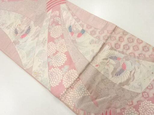 束ね熨斗に花鳥模様織出し袋帯(材料)【アンティーク】【中古】【着】 宗sou【Pnt】 束ね熨斗に花鳥模様織出し袋帯(材料)【アンティーク】【中古】【着】 宗sou【Pnt】