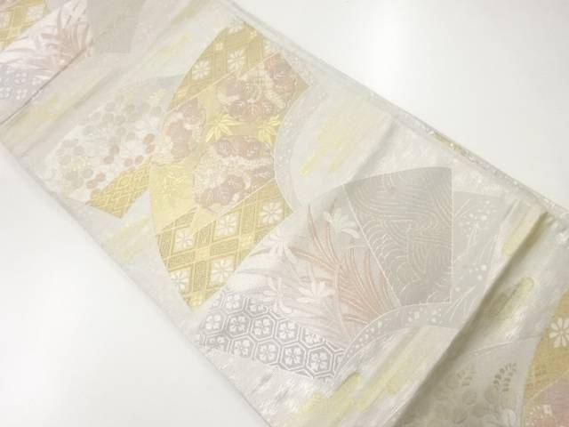 地紙に萩・桐模様織出し袋帯(材料)【アンティーク】【中古】【着】 宗sou