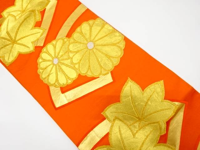 地紙に菊・紅葉模様織り出し袋帯【中古】【着】 宗sou