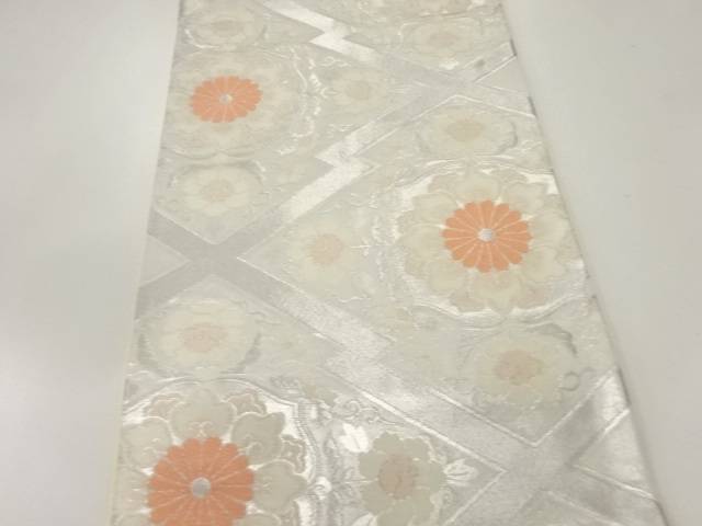 松皮菱に花模様織出し袋帯（材料）【アンティーク】【中古】【着】 宗sou【Pnt】