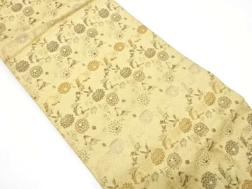 鶴に菊古典柄模様織り出し丸帯(材料)【アンティーク】【中古】【着】 宗sou【spoff】 鶴に菊古典柄模様織り出し丸帯(材料)【アンティーク】【中古】【着】 宗sou【spoff】