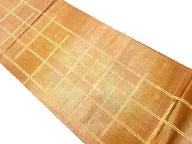金彩格子模様織出し袋帯【中古】【着】 宗sou