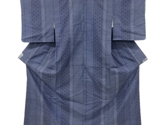 未使用品　縞に麻の葉模様織り出し手織り紬着物【リサイクル】【着】 宗sou(4)