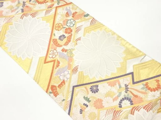 引箔 松皮菱に花々・鳳凰・蝶模様織出し袋帯【中古】【着】 宗sou 引箔 松皮菱に花々・鳳凰・蝶模様織出し袋帯【中古】【着】 宗sou