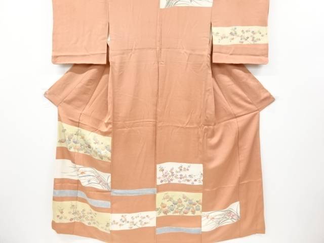 横段に菊草花模様刺繍訪問着【リサイクル】【中古】【着】 宗sou