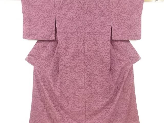 亀甲に抽象花模様織り出し手織り紬着物【アンティーク】【中古】【着】 宗sou