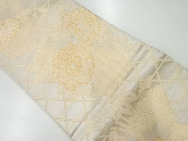 花模様織出し袋帯(材料)【アンティーク】【中古】【着】 宗sou【spoff】