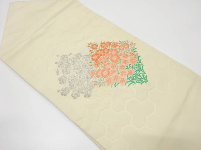 毘沙門亀甲に花模様織り出し名古屋帯【中古】【着】 宗sou【spoff】