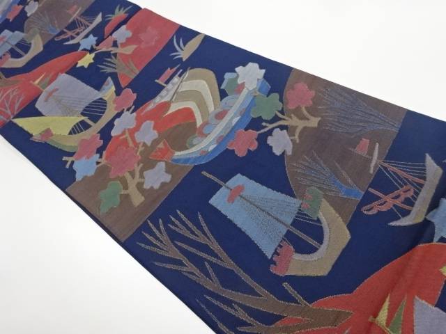 抽象船に花模様織出し袋帯【中古】【着】 宗sou