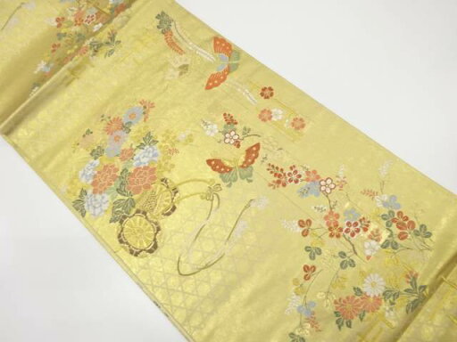 花籠に短冊・蝶模様織り出し袋帯【中古】【着】 宗sou 花籠に短冊・蝶模様織り出し袋帯【中古】【着】 宗sou