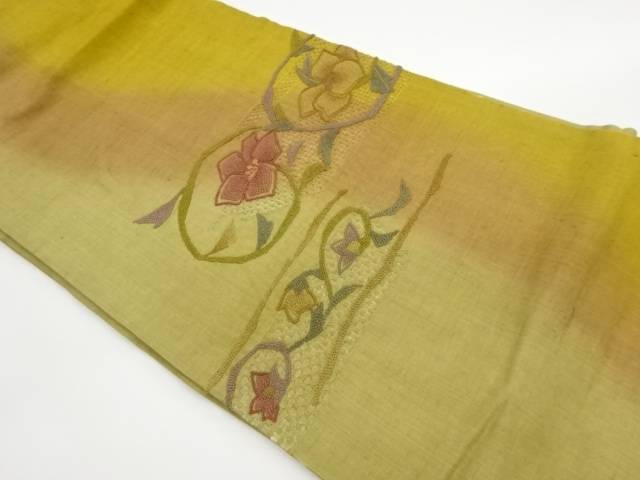 手織り紬汕頭相良刺繍花唐草模様暈し名古屋帯【中古】【着】 宗sou【spoff】