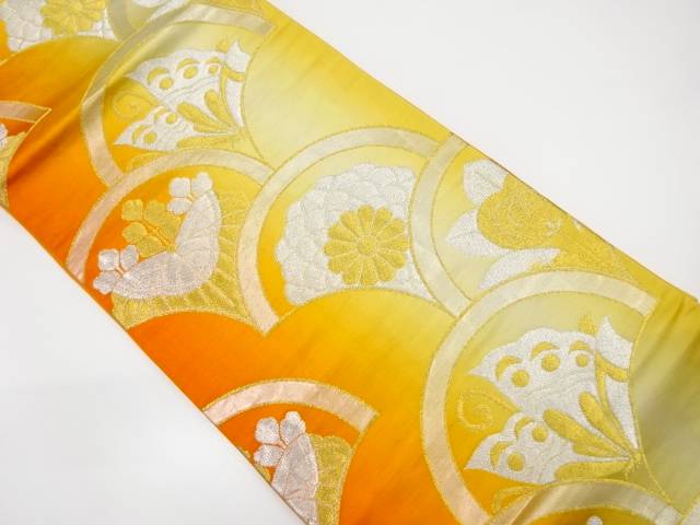 青海波に蝶・花模様織出し暈し袋帯(材料)【アンティーク】【中古】【着】 宗sou