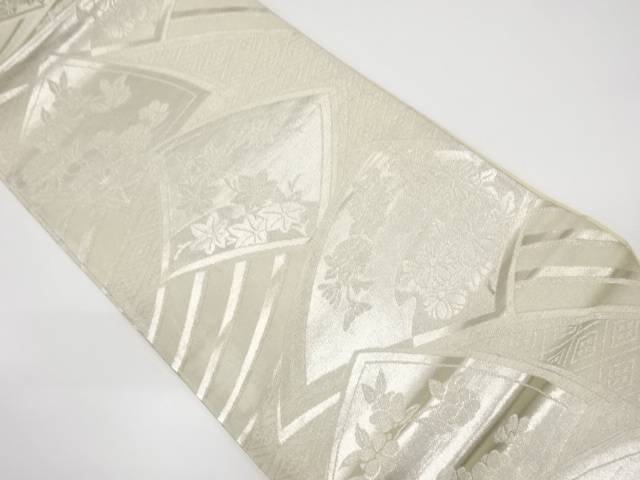 扇面に紅葉・草花模様織出し袋帯（材料）【アンティーク】【中古】【着】 宗sou