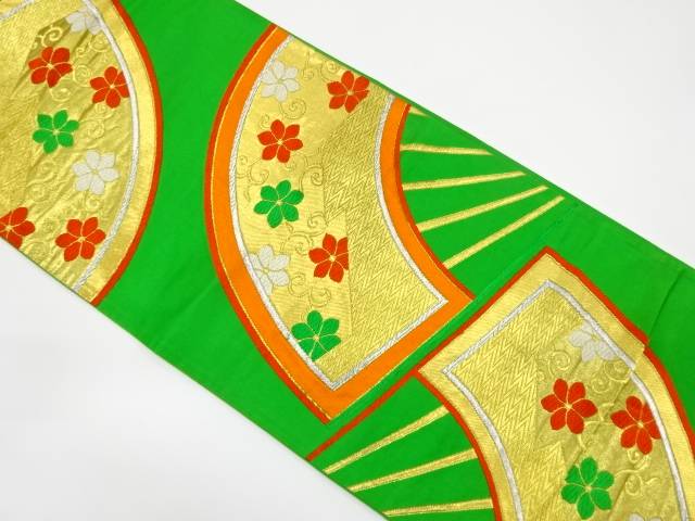 扇散らしに花唐草模様織り出し袋帯(材料)【アンティーク】【中古】【着】 宗sou