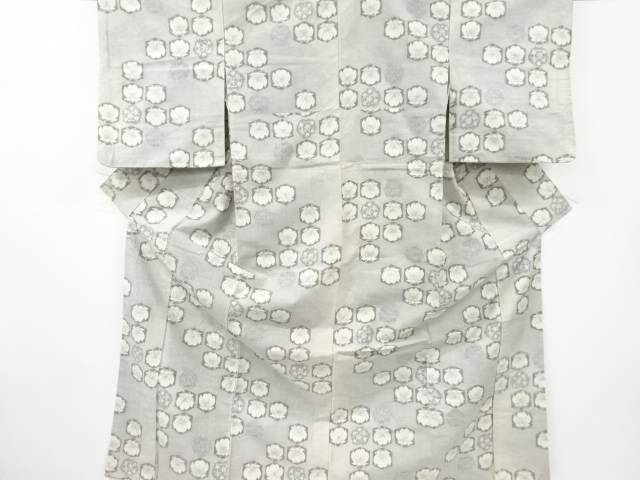 亀甲に草花模様織出し手織り節紬着物【アンティーク】【中古】【着】 宗sou