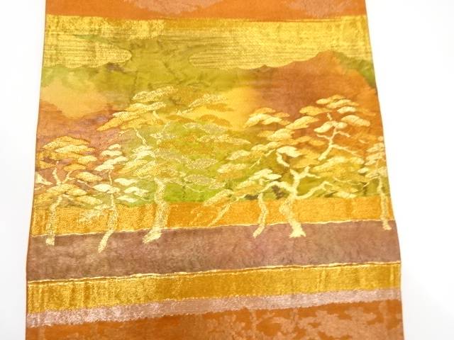 霞に松模様織り出し袋帯（材料）【アンティーク】【中古】【着】 宗sou