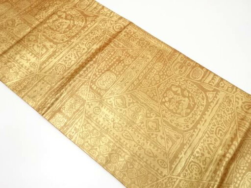 切りばめ風 抽象人物に更紗模様織り出し袋帯【中古】【着】 宗sou 切りばめ風 抽象人物に更紗模様織り出し袋帯【中古】【着】 宗sou