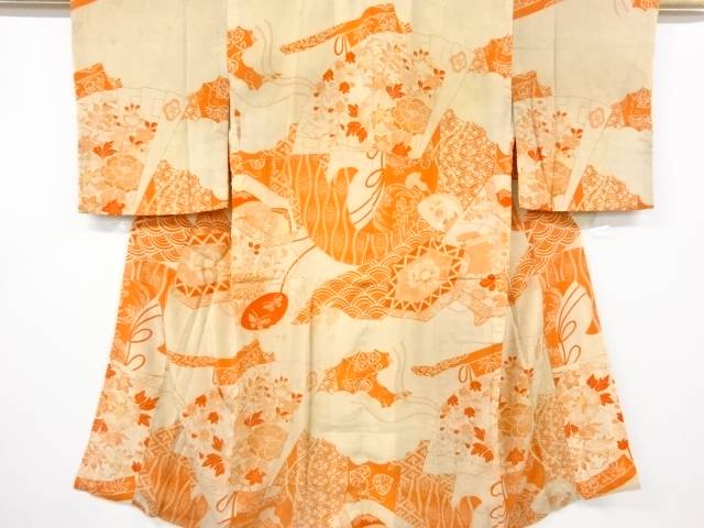 錦紗 桧扇に草花模様長襦袢【アンティーク】【中古】【着】 宗sou