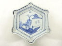 古伊万里 染付 山水 六角皿【中古】【道】 宗sou