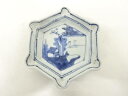 古伊万里 染付 山水 六角皿【中古】【道】 宗sou