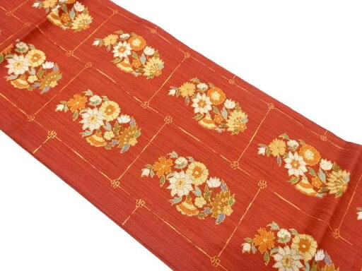 未使用品 変わり格子に草花模様織り出し袋帯【着】 宗sou 未使用品 変わり格子に草花模様織り出し袋帯【着】 宗sou