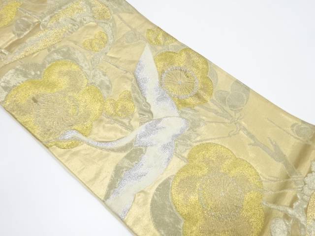 鶴に梅模様織り出し袋帯(材料)【アンティーク】【中古】【着】 宗sou