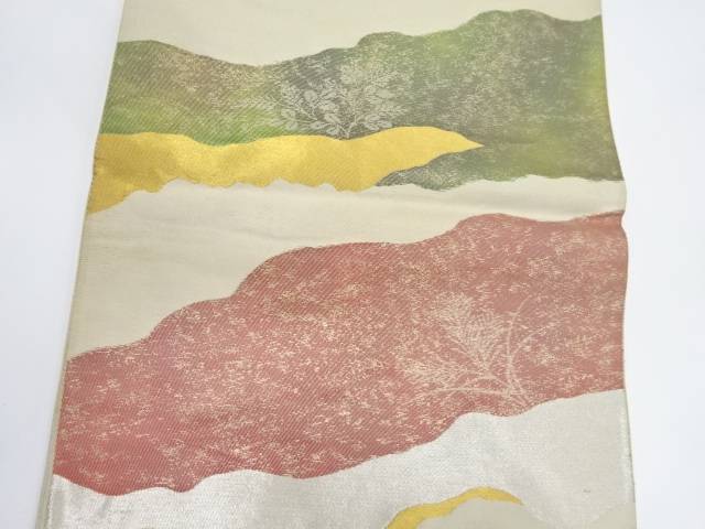 道長取りに萩・芝草模様織り出し袋帯（材料）【アンティーク】【中古】【着】 宗sou