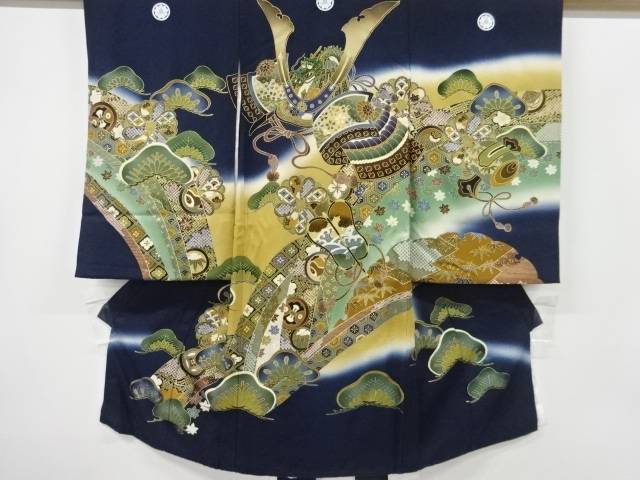 兜に軍配模様刺繍紋付男児着物(内袖・長襦袢付き)【中古】【着】 宗sou
