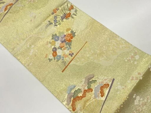 扇に草花模様織出し袋帯【中古】【着】 宗sou 扇に草花模様織出し袋帯【中古】【着】 宗sou