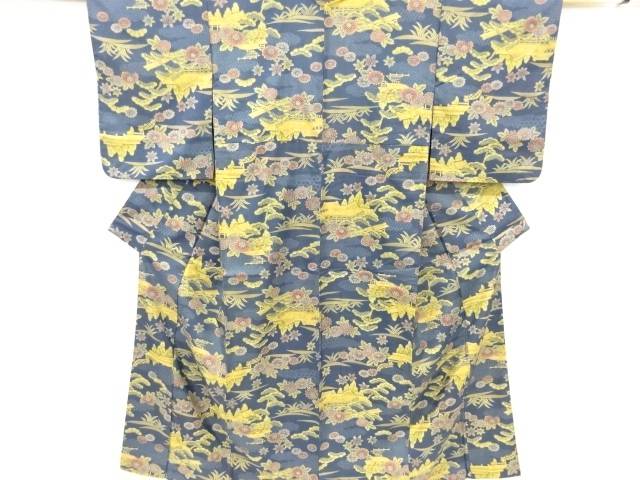 家屋に松・菊模様本場大島紬着物(染)【アンティーク】【中古】【着】 宗sou
