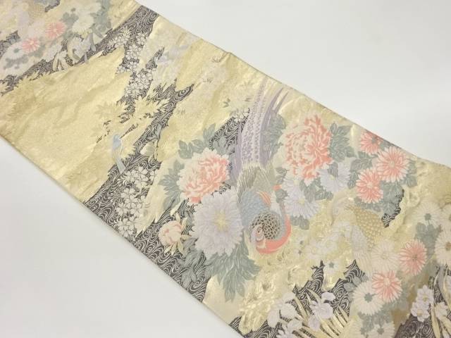 九百錦雲に花々・鳥模様織出し袋帯【中古】【着】 宗sou