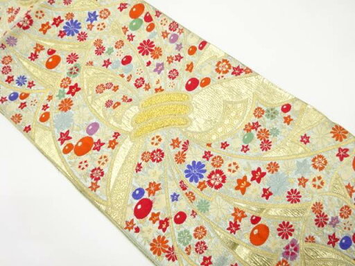 束ね熨斗に花模様織り出し袋帯(材料)【アンティーク】【中古】【着】 宗sou 束ね熨斗に花模様織り出し袋帯(材料)【アンティーク】【中古】【着】 宗sou