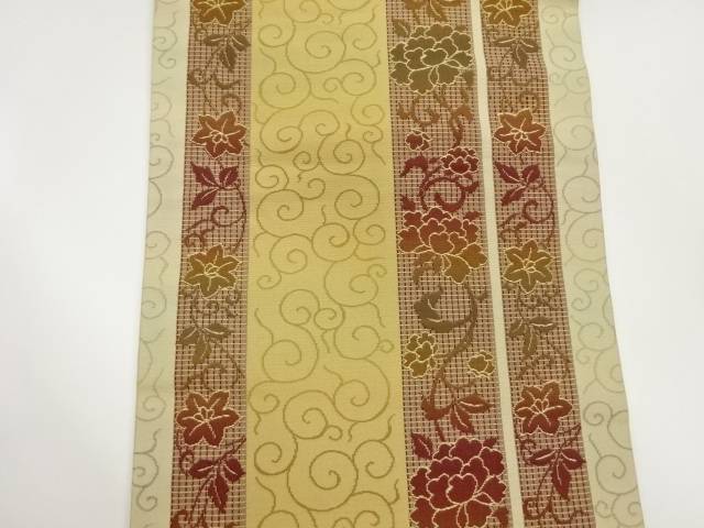 縞に花唐草模様織出し名古屋帯【中古】【着】 宗sou