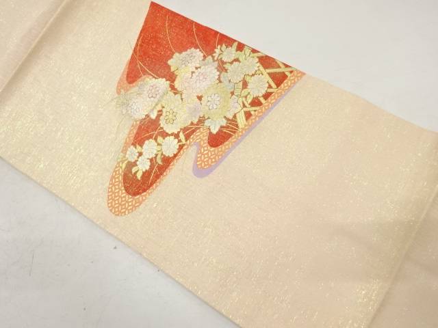 箔置き 菊に光悦垣模様名古屋帯【中古】【着】 宗sou