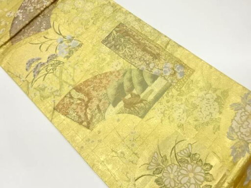 地紙に短冊・草花・鹿模様織出し袋帯【中古】【着】 宗sou 地紙に短冊・草花・鹿模様織出し袋帯【中古】【着】 宗sou