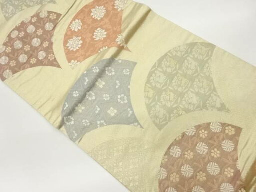 花唐草に笹蔓緞子・吉祥文様織出し袋帯【中古】【着】 宗sou【spoff】 花唐草に笹蔓緞子・吉祥文様織出し袋帯【中古】【着】 宗sou【spoff】