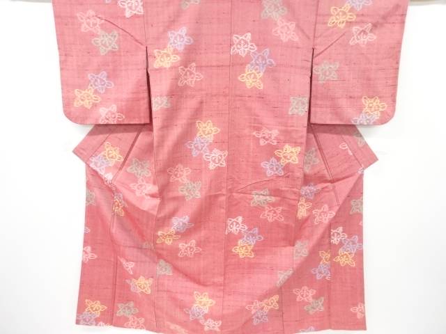 橘模様織り出し 手織り節紬着物【アンティーク】【中古】【着】 宗sou