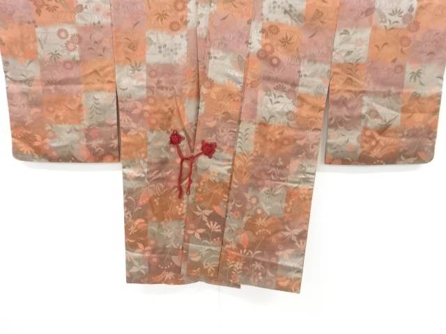 変わり格子に草花模様織り出し道中着【中古】【着】 宗sou【spoff】