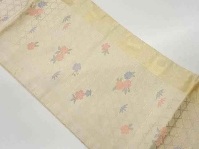 蛇籠に花々模様織出し名古屋帯【中古】【着】 宗sou