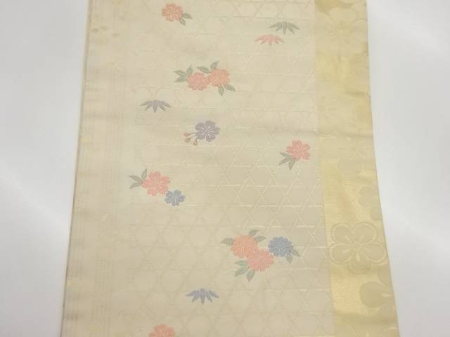蛇籠に花々模様織出し名古屋帯【中古】【着】 宗sou