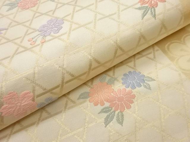 蛇籠に花々模様織出し名古屋帯【中古】【着】 宗sou