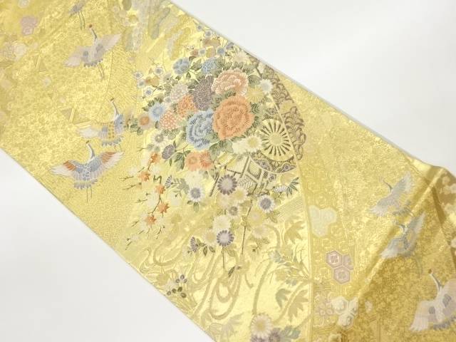 花車に鶴・松竹梅模様織出し袋帯【中古】【着】 宗sou