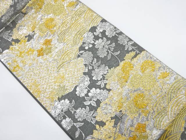 雲に流水・花模様織り出し袋帯【中古】【着】 宗sou【spoff】