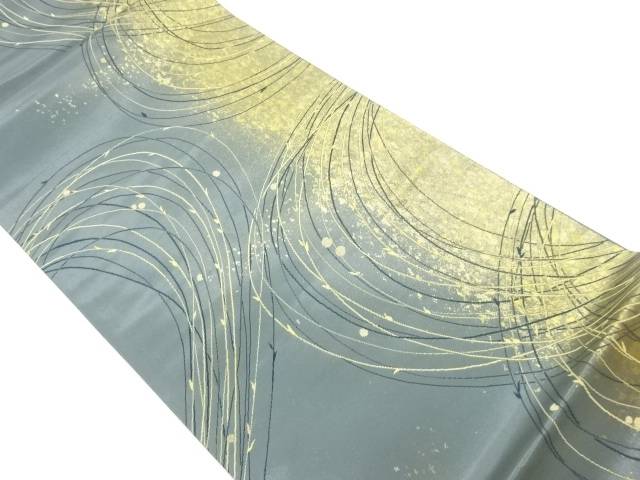引箔曲線に葉模様織出し袋帯【中古】【着】 宗sou