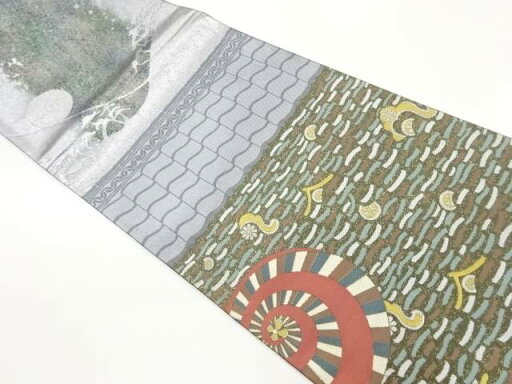丸文に花・瓦・抽象模様織り出し袋帯【中古】【着】 宗sou【spoff】 丸文に花・瓦・抽象模様織り出し袋帯【中古】【着】 宗sou【spoff】