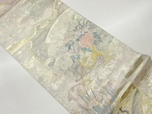 屏風に花車・草花模様織出し袋帯【中古】【着】 宗sou 屏風に花車・草花模様織出し袋帯【中古】【着】 宗sou