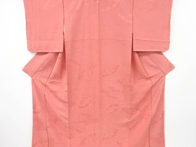 未使用品 地紙に草花・荒波模様織り出し一つ紋色無地着物【着】 宗sou
