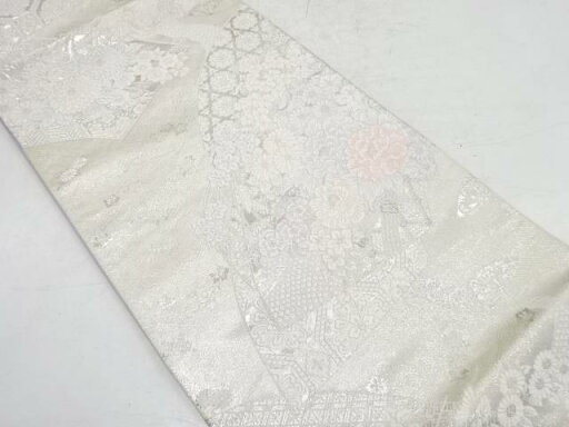 地紙に光悦垣・草花模様織り出し袋帯【中古】【着】 宗sou 地紙に光悦垣・草花模様織り出し袋帯【中古】【着】 宗sou